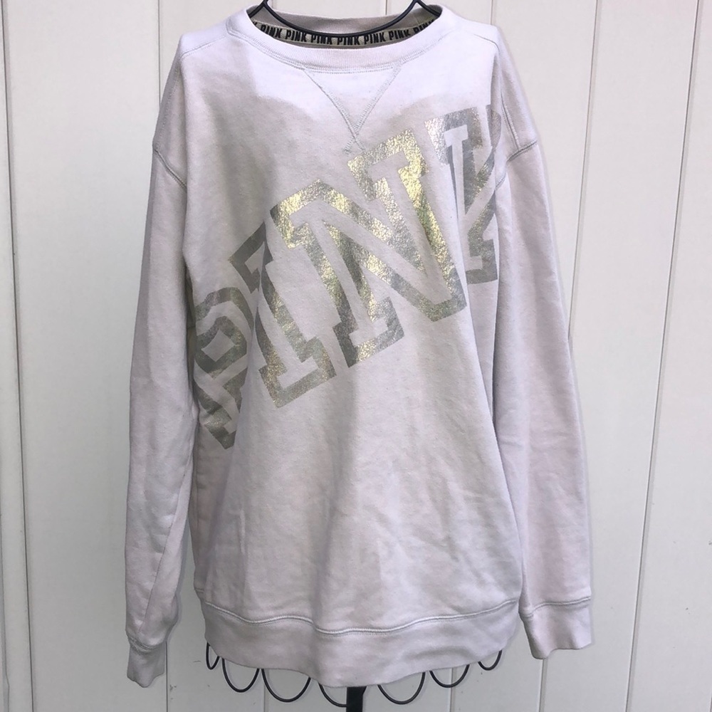 PINK Victoria’s Secret crew neck small white and silver oversized sweats…